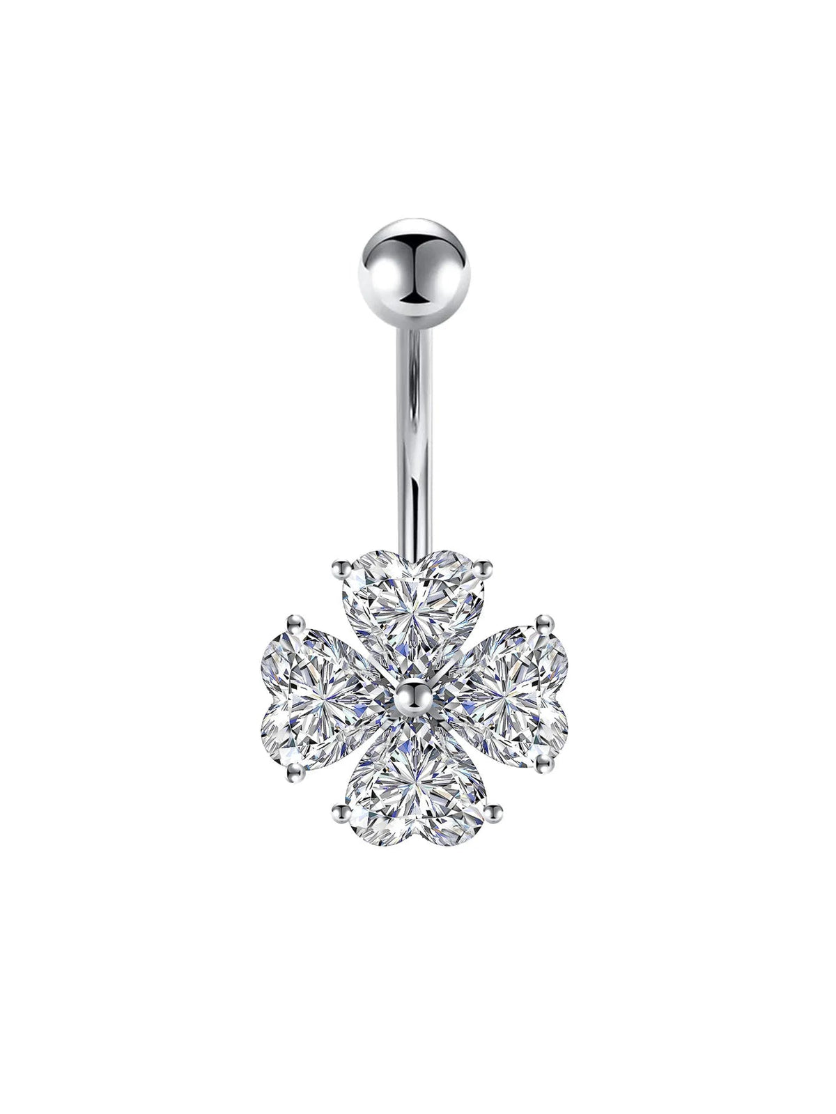European and American fashion 1.6mm thick stainless steel rod double diamond heart - shaped head inlaid with zircon navel piercing jewelry - QIAO CrystalQIAO CrystalQIAO Crystal