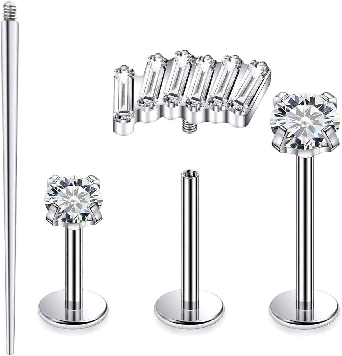 F136 Titanium Internal Thread Flat Back Earrings Nose Studs Tragus Forward Helix Conch - QIAO CrystalQIAO CrystalQIAO Crystal