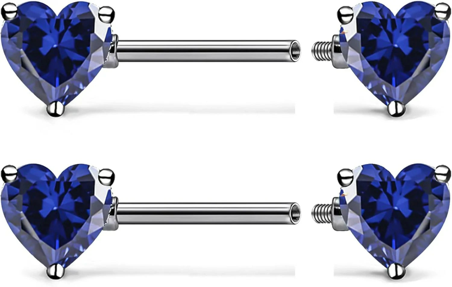 Titanium Multicolor Heart CZ 14g Nipple Barbell Rings Piercing Jewelry
