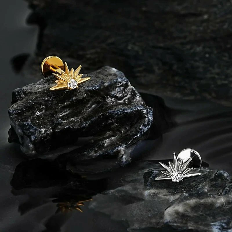 F136 Titanium North Star Piercing Jewelry for Conch Helix Flat Tragus Lobe - QIAO CrystalQIAO CrystalQIAO Crystal