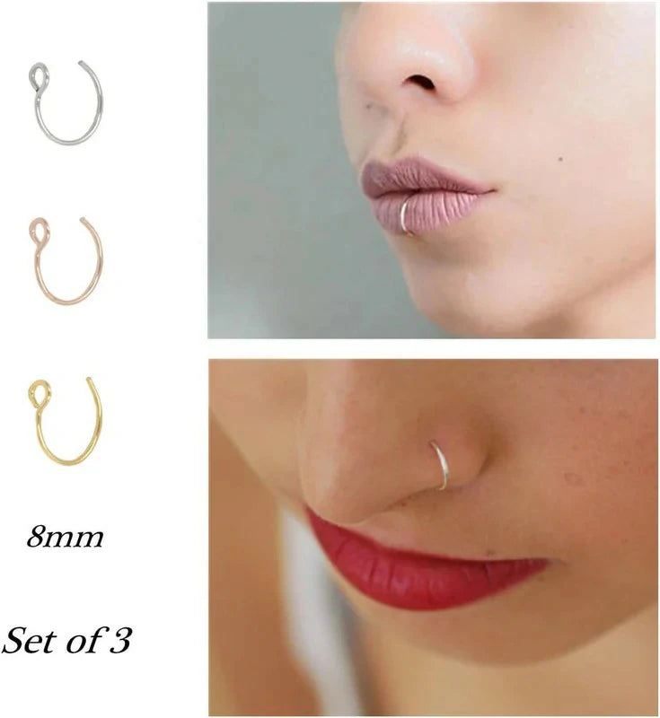 Fake Nose Ring Hoop Faux Nose Piercing Spring Clip on No Pierced Non Piercing