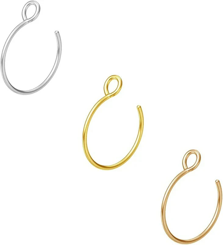 Fake Nose Ring Hoop Faux Nose Piercing Spring Clip on No Pierced Non Piercing