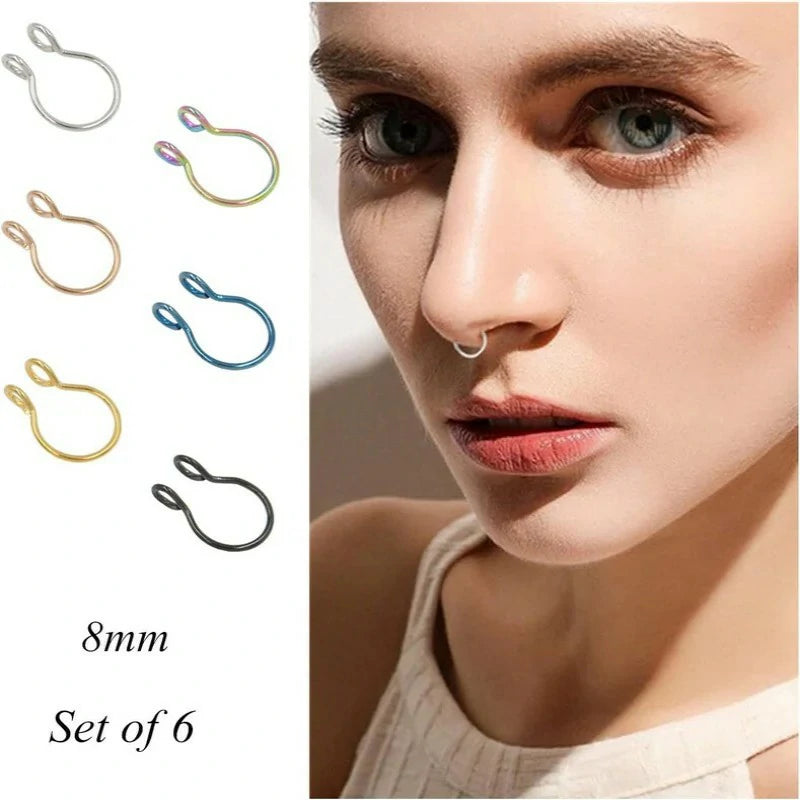 Fake Septum Hoop Nose Ring Non-Pierced Faux Body Piercing Jewelry