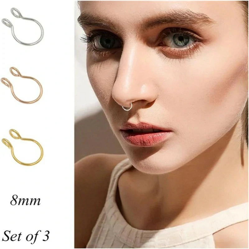 Fake Septum Hoop Nose Ring Non-Pierced Faux Body Piercing Jewelry