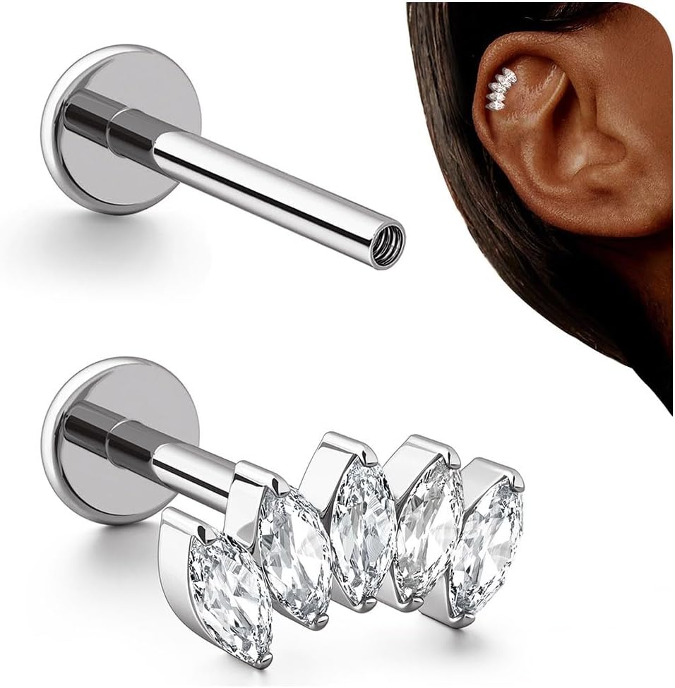 G23 Titanium Internal Thread Cartilage Earrings Hypoallergenic CZ Stud Piercing Jewelry - QIAO CrystalQIAO CrystalQIAO Crystal