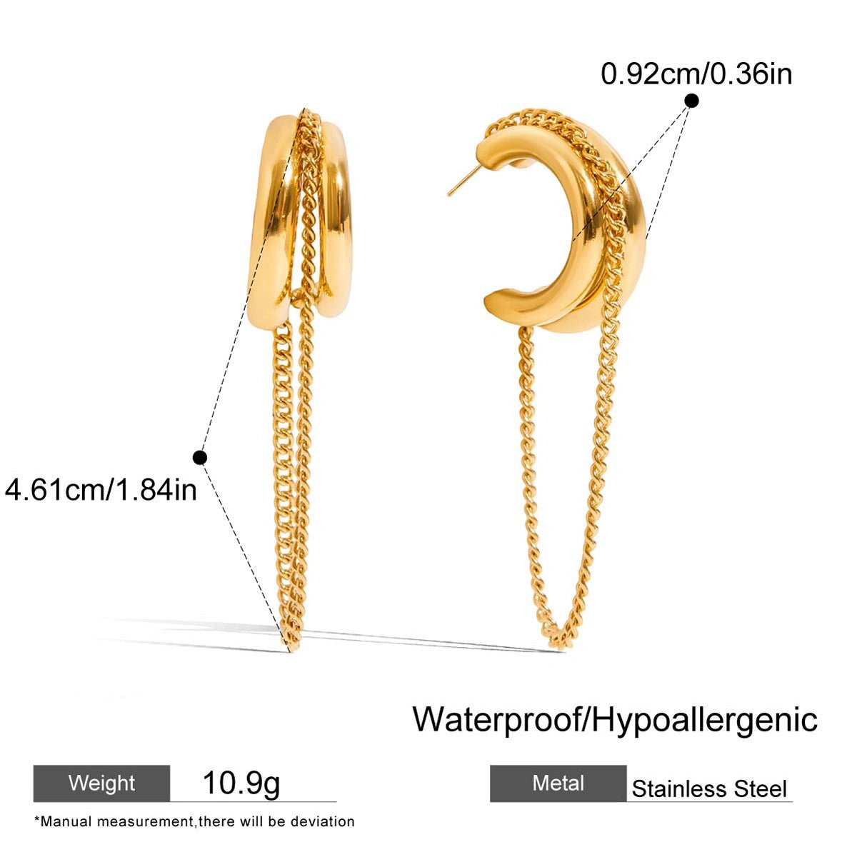 Gold and Silver Tassel Chain Hoop Earrings Trendy Two Tone Dangling Chain - QIAO CrystalQIAO CrystalQIAO Crystal