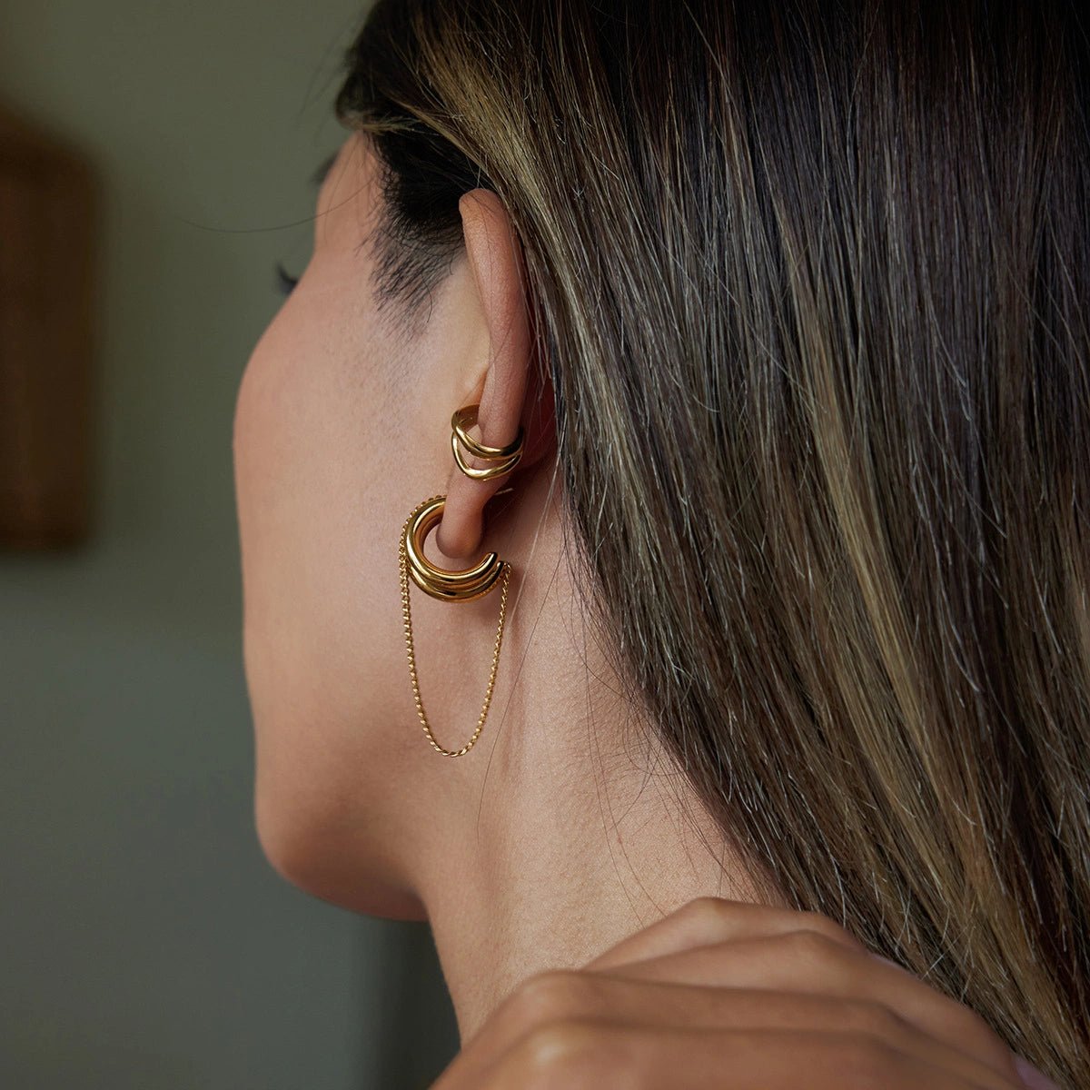 Gold and Silver Tassel Chain Hoop Earrings Trendy Two Tone Dangling Chain - QIAO CrystalQIAO CrystalQIAO Crystal
