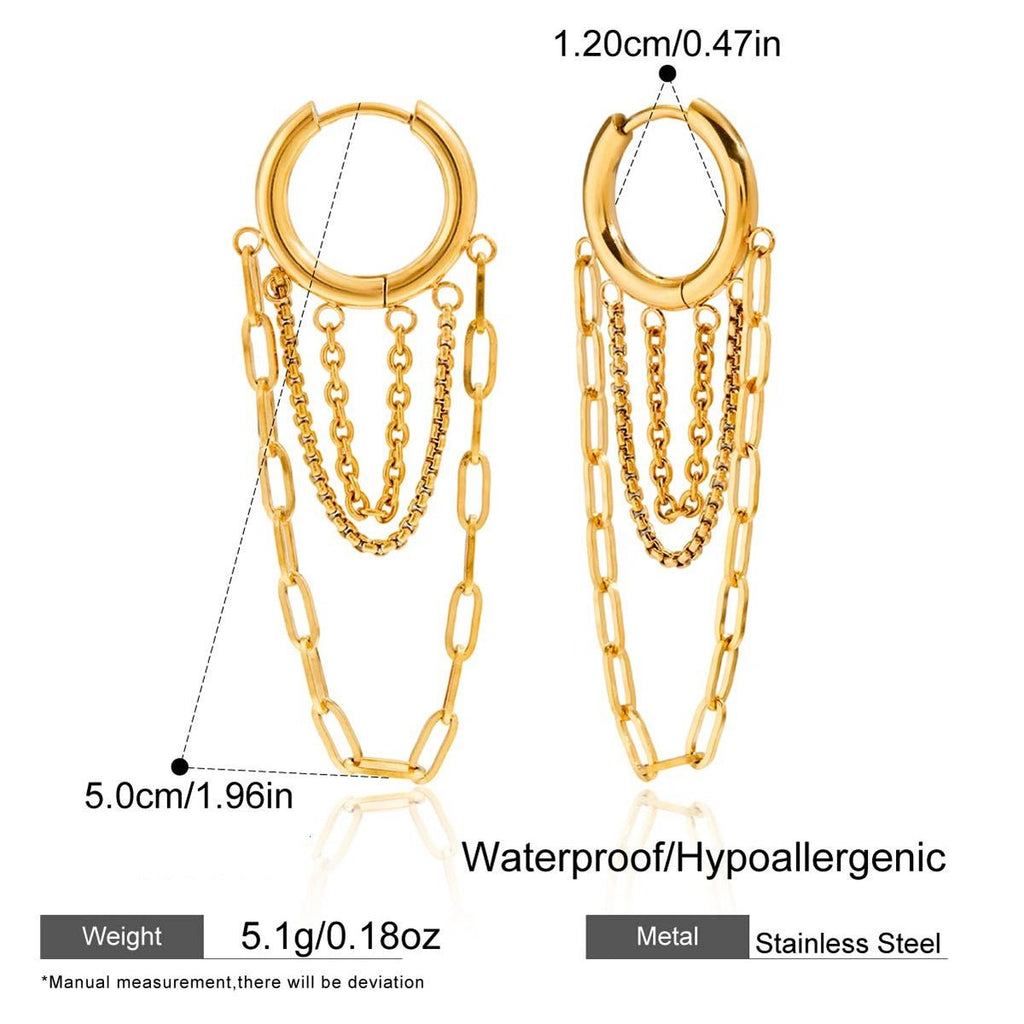Gold and Silver Tassel Chain Hoop Earrings Trendy Two Tone Dangling Chain - QIAO CrystalQIAO CrystalQIAO Crystal