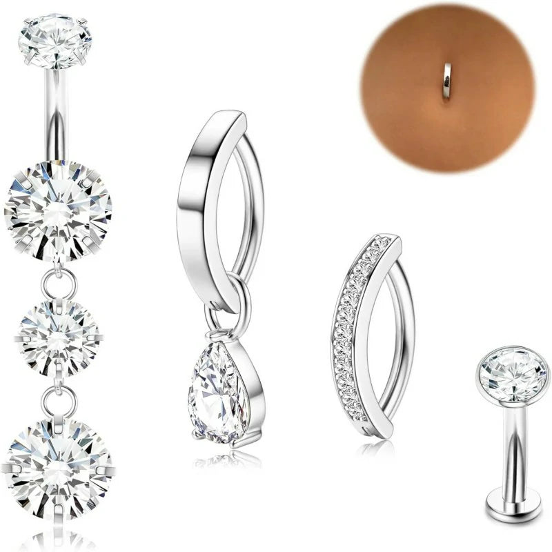 14G Surgical Stainless Steel Belly Rings Hypoallergenic Clicker Belly Button Piercings
