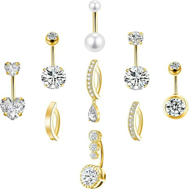 Gold Belly Button Ring for Women - Surgical Steel Navel Piercing Jewelry 14G