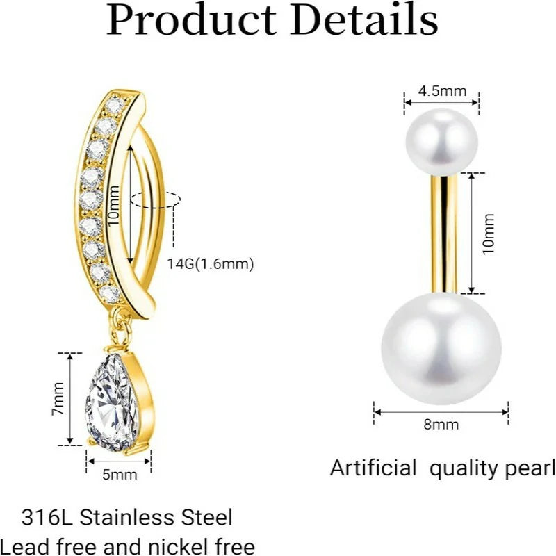 Gold Belly Button Ring for Women - Surgical Steel Navel Piercing Jewelry 14G