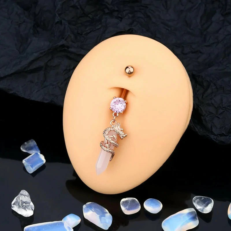Halloween Belly Button Ring 14G Dragon Dangle Belly Ring Burn Silver Navel Piercing
