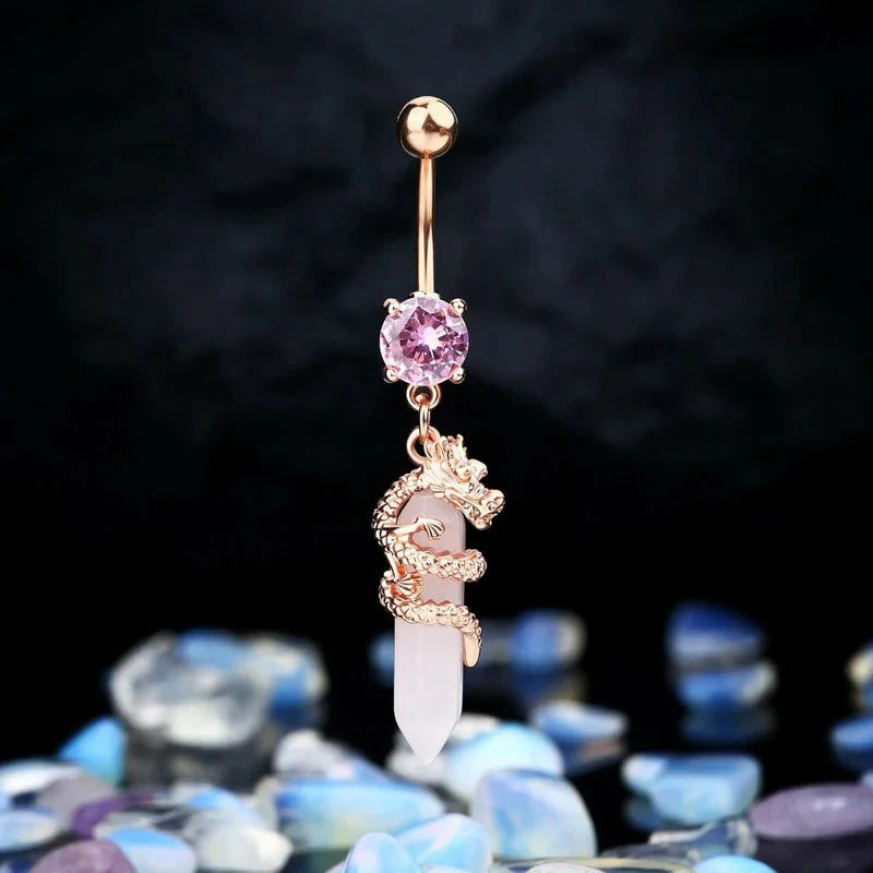 Halloween Belly Button Ring 14G Dragon Dangle Belly Ring Burn Silver Navel Piercing