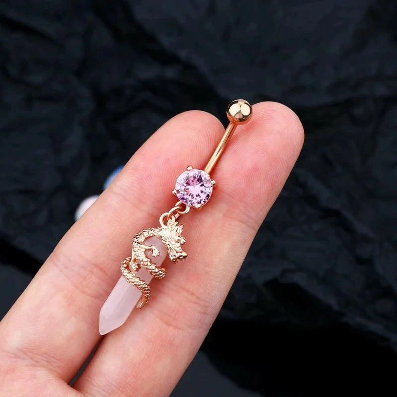 Halloween Belly Button Ring 14G Dragon Dangle Belly Ring Burn Silver Navel Piercing