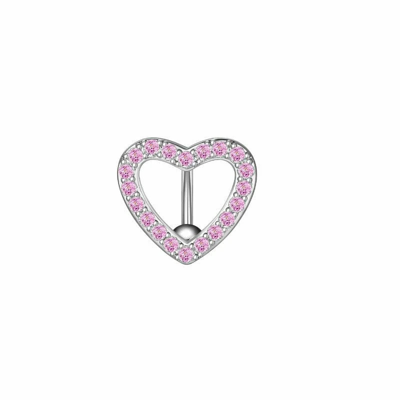 Heart Belly Button Rings CZ Crystal Belly Button Rings 14G Surgical Steel Piercing Jewelry