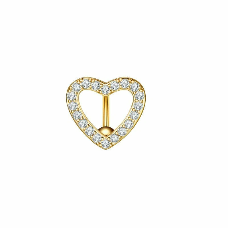 Heart Belly Button Rings CZ Crystal Belly Button Rings 14G Surgical Steel Piercing Jewelry