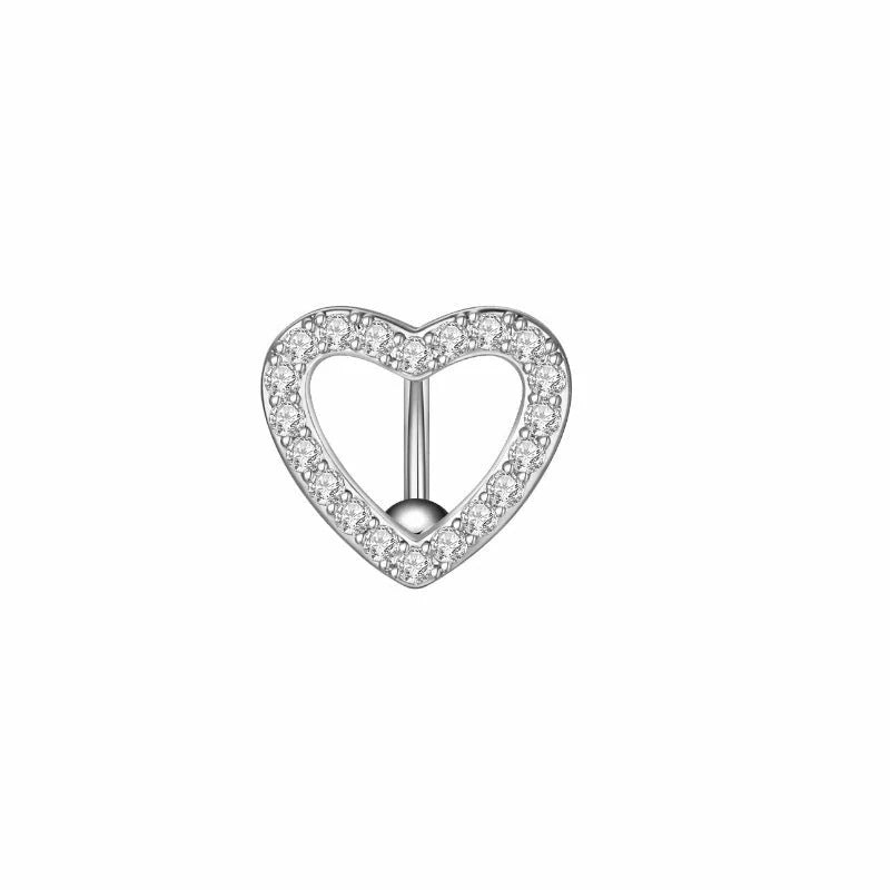 Heart Belly Button Rings CZ Crystal Belly Button Rings 14G Surgical Steel Piercing Jewelry