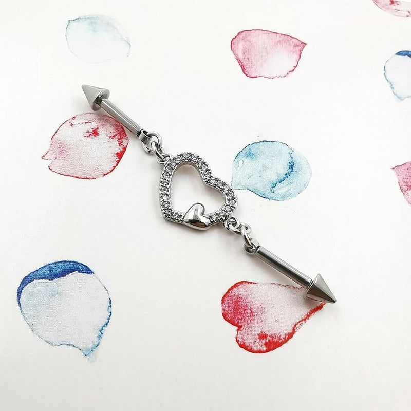 14G Stainless Steel Heart Industril Piercing Jewelry Punk Chain Industril Barbell