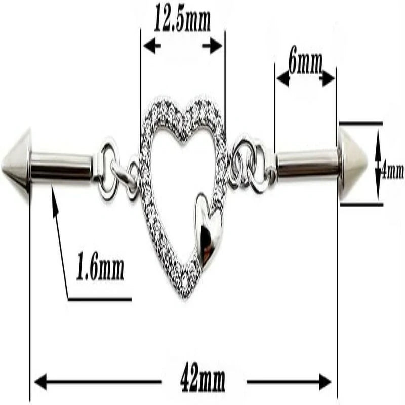 14G Stainless Steel Heart Industril Piercing Jewelry Punk Chain Industril Barbell