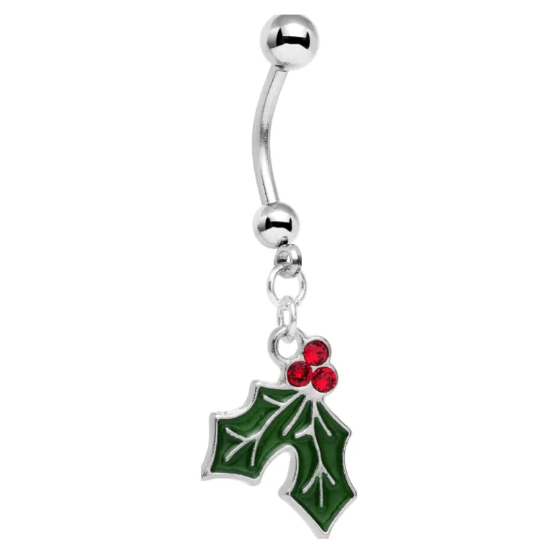 Holiday Dangle Belly Ring Created with Crystal Christmas Belly Ring