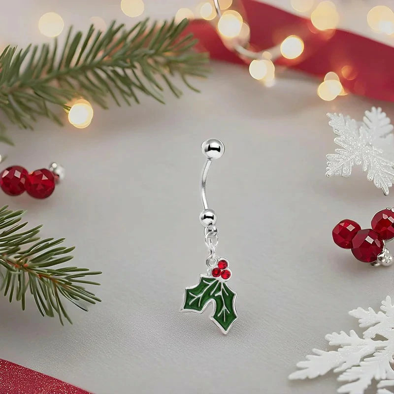 Holiday Dangle Belly Ring Created with Crystal Christmas Belly Ring