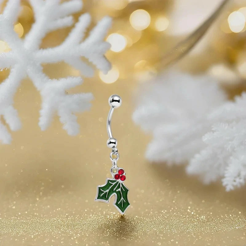 Holiday Dangle Belly Ring Created with Crystal Christmas Belly Ring