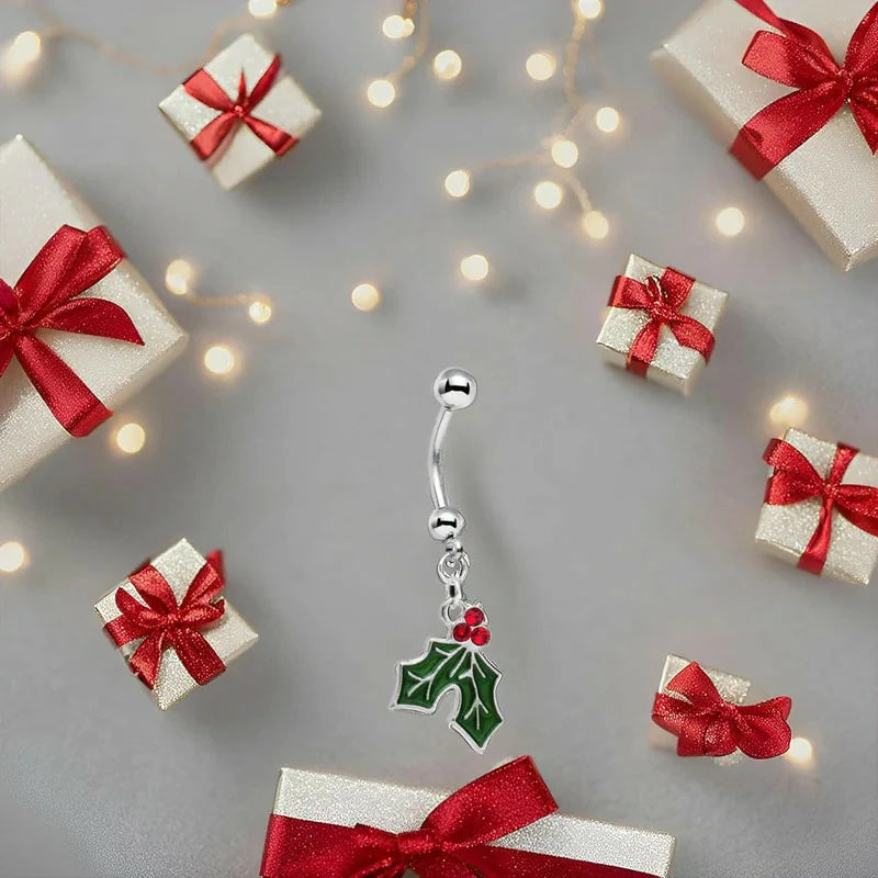 Holiday Dangle Belly Ring Created with Crystal Christmas Belly Ring