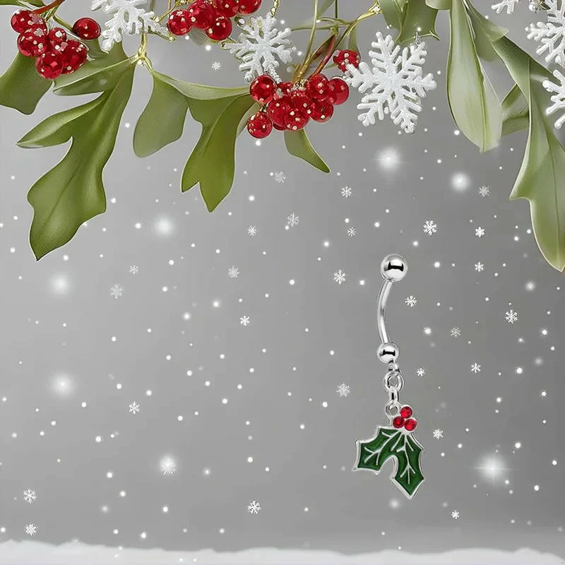 Holiday Dangle Belly Ring Created with Crystal Christmas Belly Ring