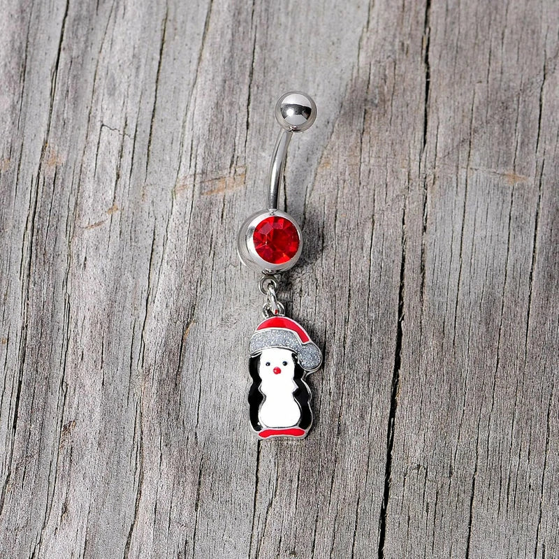 14G 316L Steel Navel Ring Christmas Penguin Holiday Dangle Belly Button Ring