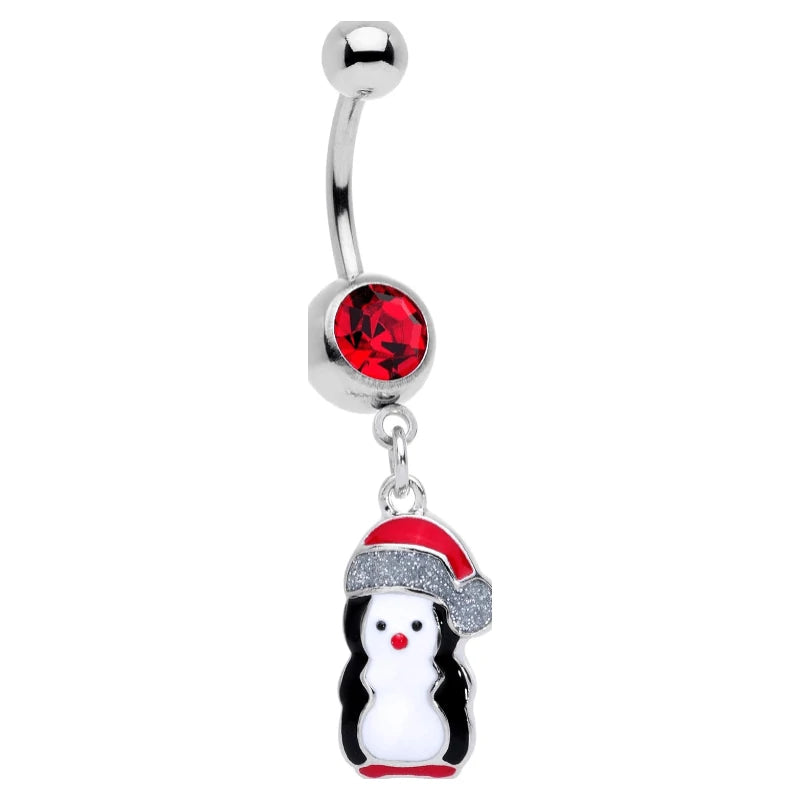 14G 316L Steel Navel Ring Christmas Penguin Holiday Dangle Belly Button Ring