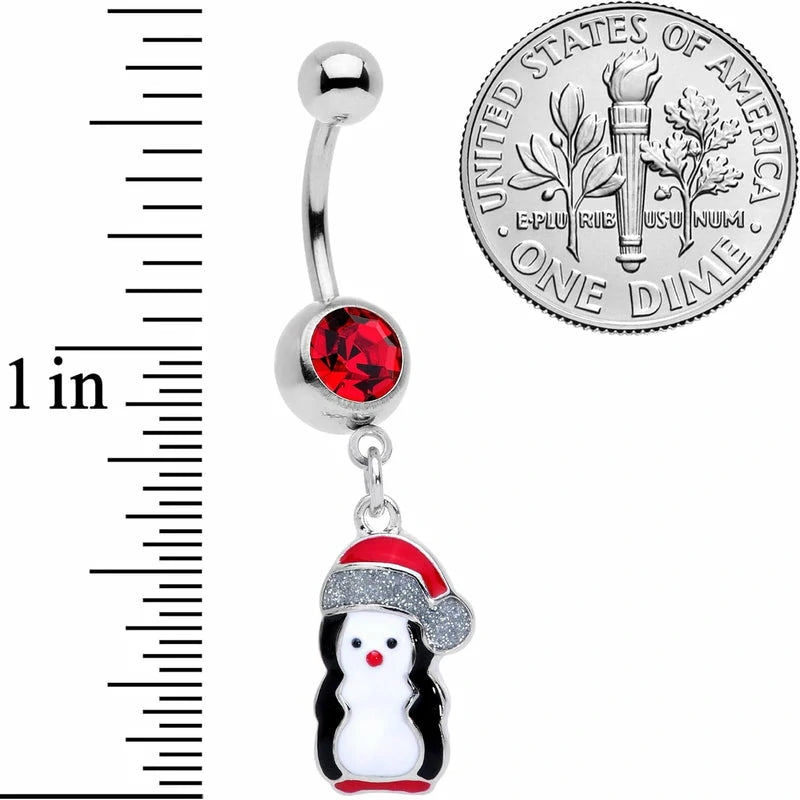 14G 316L Steel Navel Ring Christmas Penguin Holiday Dangle Belly Button Ring