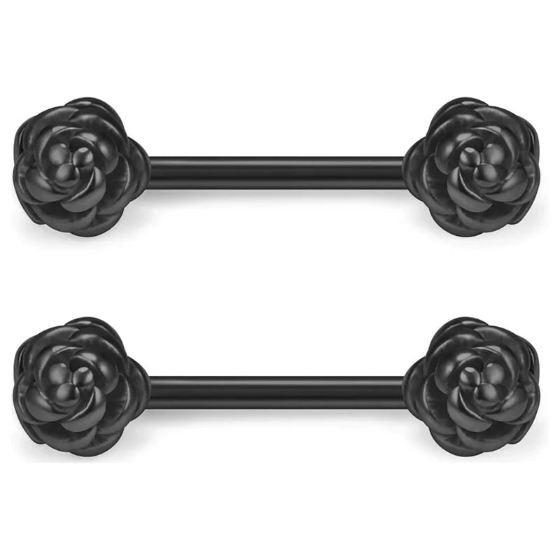 316L Stainless Steel Vintga Flower Rose Nipple Shield Barbell Ring Bar Body Piercing