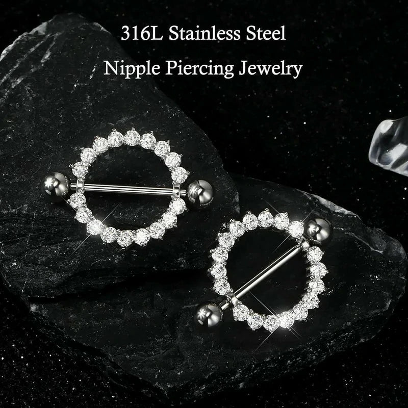 2PCS Nipple Piercing Jewelry 14G 316L Surgical Steel Nipple Rings