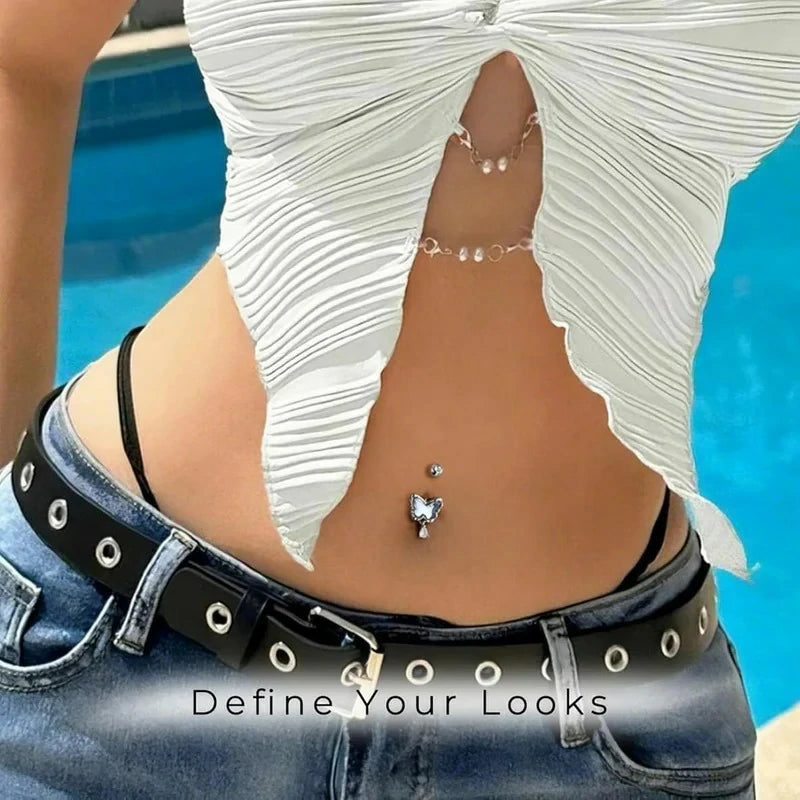 14G Butterfly Belly Rings Pave Blue Crystal Stone Belly Piercing Jewelry