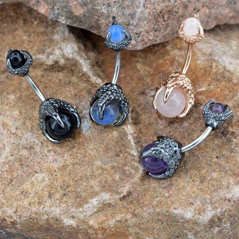 Claw 14G Surgical Steel Navel Dragon Claws Holding Natural Stone Navel Belly Ring