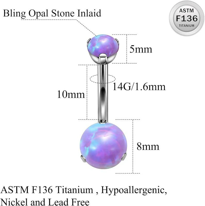 14G Opal Round Belly Navel Rings 10mm Bar Curved Piercing Taper Belly Button Rings
