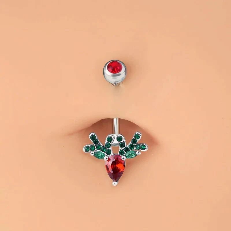 14G Surgical Steel Deer Head Navel Piercing Jewelry Christmas Belly Button Ring