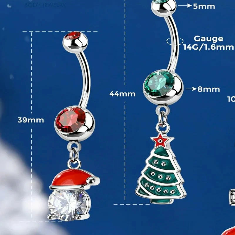 14G Surgical Steel Deer Head Navel Piercing Jewelry Christmas Belly Button Ring