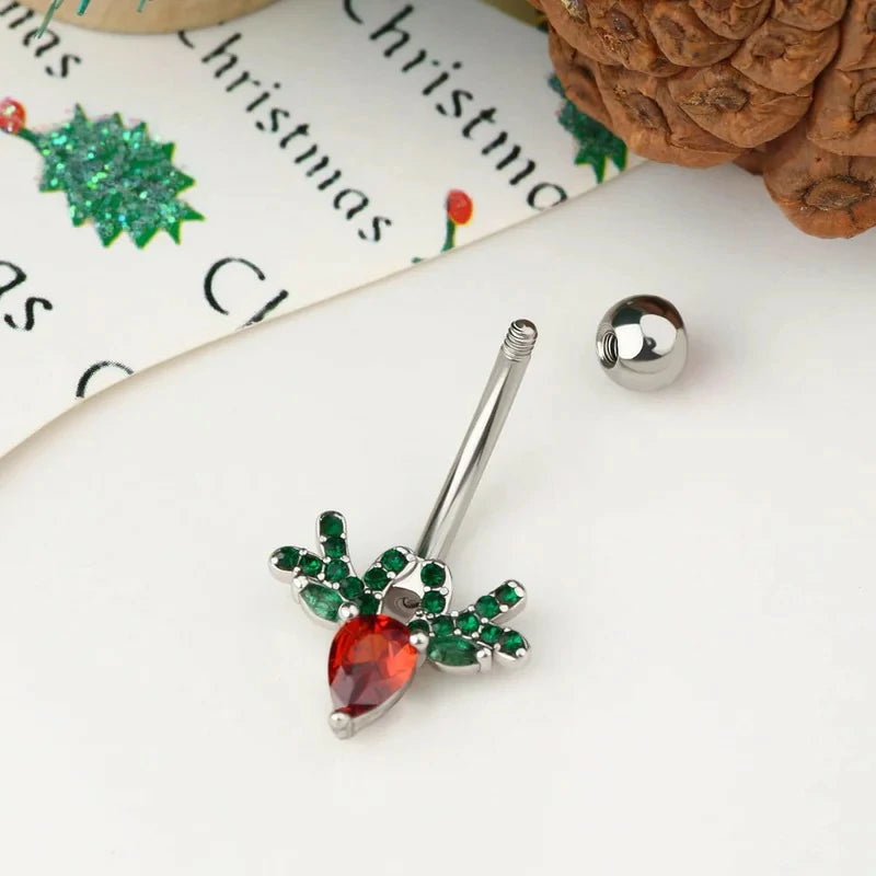 14G Surgical Steel Deer Head Navel Piercing Jewelry Christmas Belly Button Ring