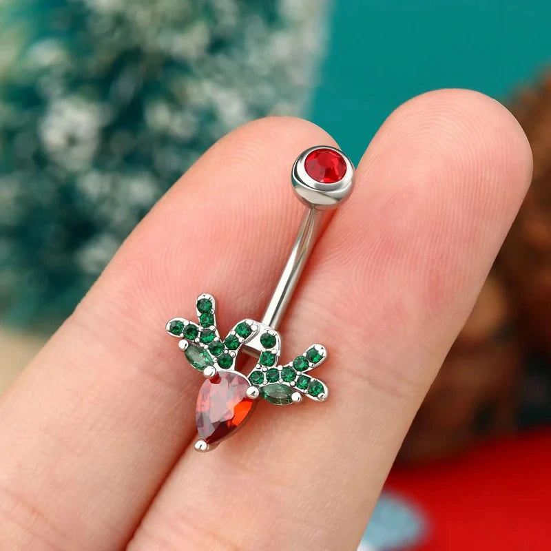 14G Surgical Steel Deer Head Navel Piercing Jewelry Christmas Belly Button Ring