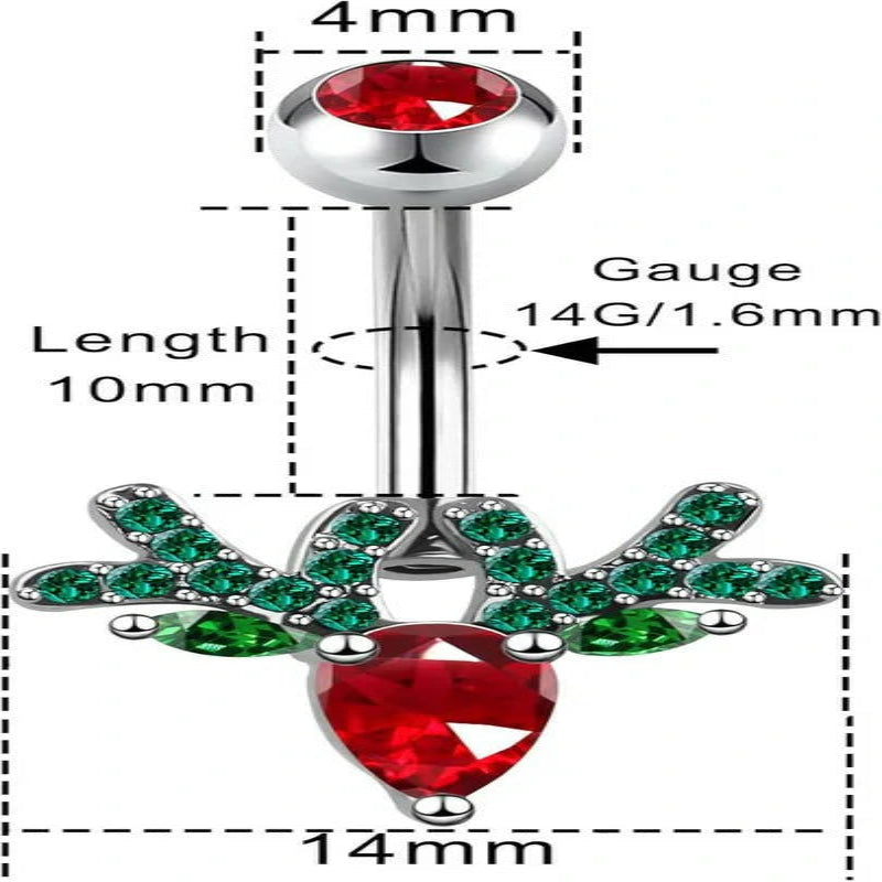 14G Surgical Steel Deer Head Navel Piercing Jewelry Christmas Belly Button Ring
