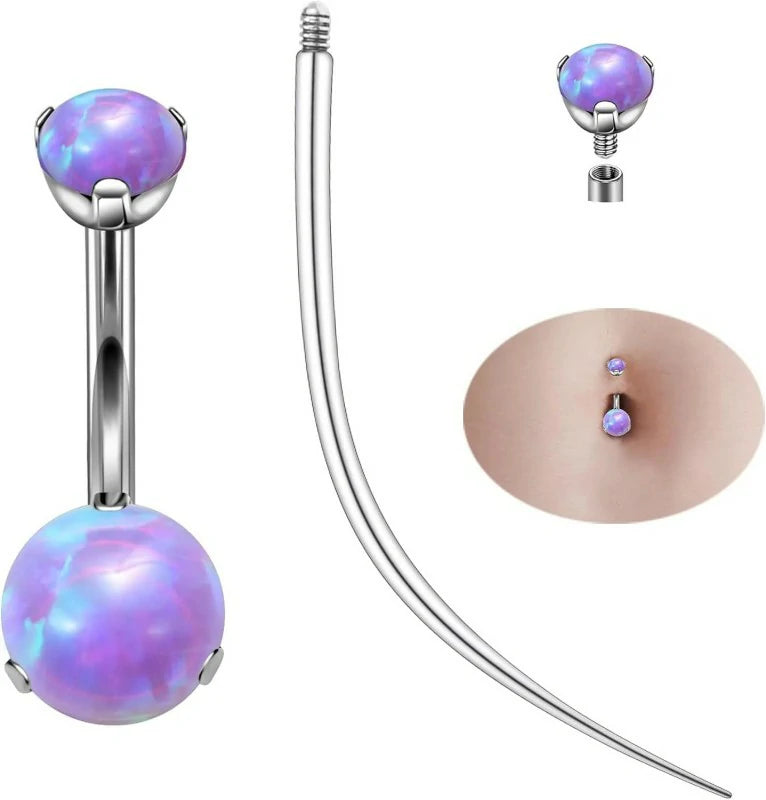 14G Opal Round Belly Navel Rings 10mm Bar Curved Piercing Taper Belly Button Rings