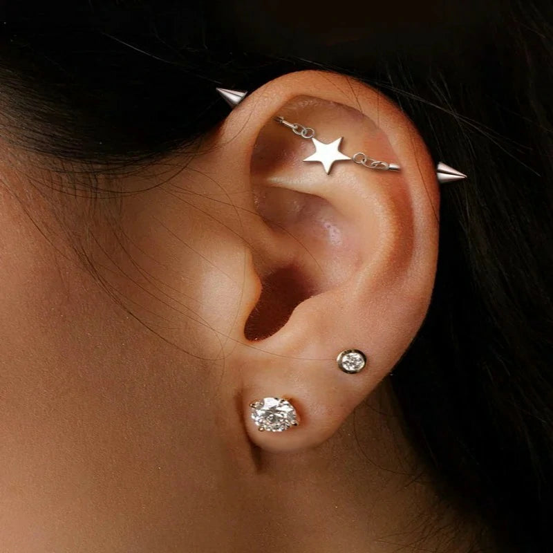 Minimalist Industrial Piercing Jewelry 14G 316L Stainless Steel Industrial Earrings