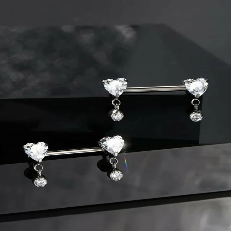 G23 Titanium Heart Nipple Rings Internally Threaded Nipple Piercing Jewelry