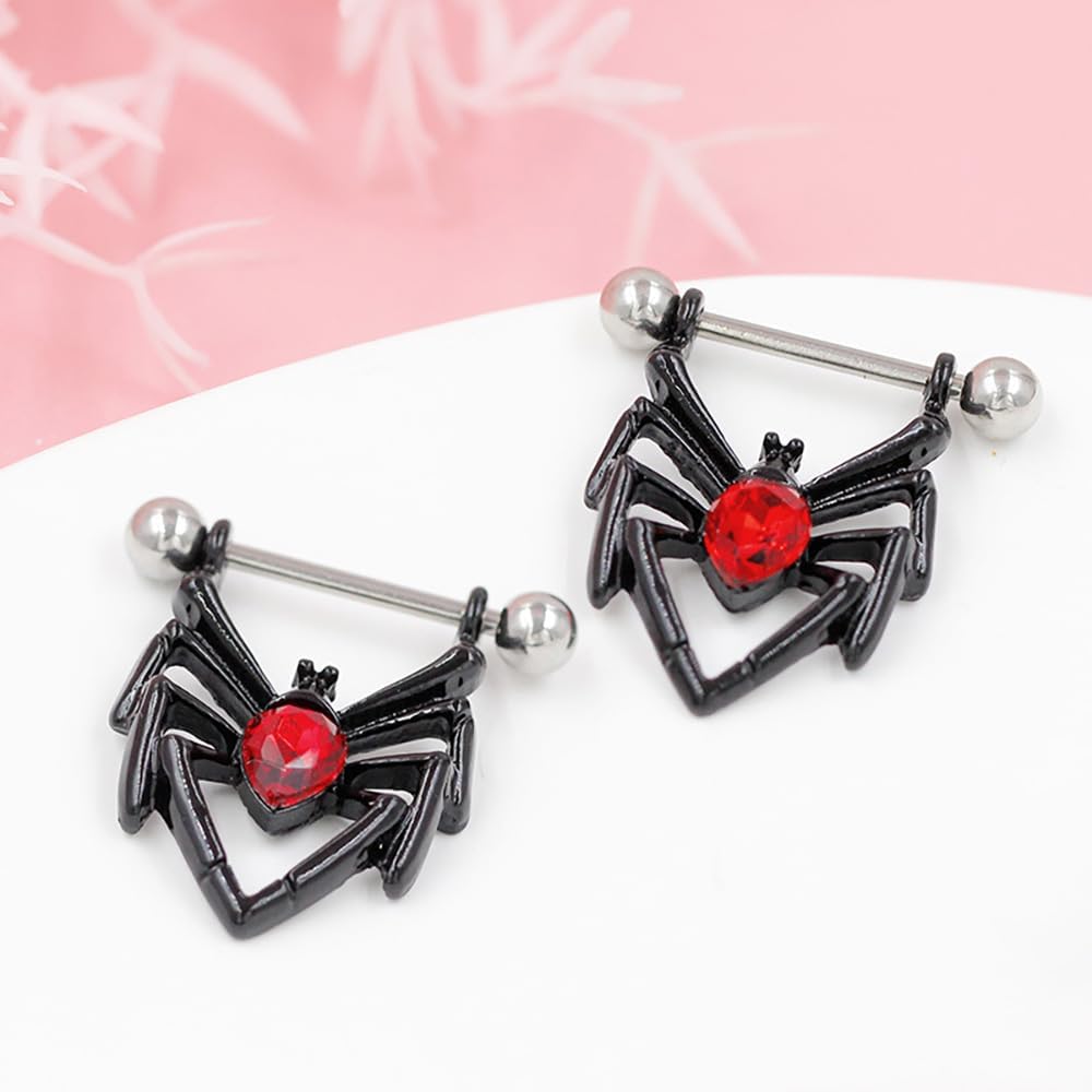 Kokoma Punk 14G Spider Nipple Rings for Women Red Crystal CZ Nipplerings Nipple Piercing Shield Barbell Body Piercing Jewelry for Halloween Costume Party Holiday Night - QIAO CrystalQIAO CrystalQIAO Crystal
