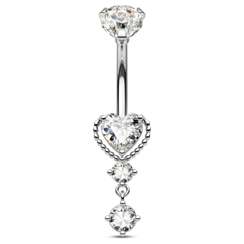 Dangle Belly Button Rings 14G Heart Belly Navel Rings Surgical Steel Navel Piercing Jewelry