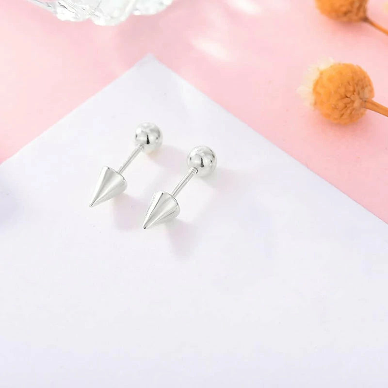 Minimalist Spike Ball Cartilage Stud Earrings 925 Sterling Silver Gold-Toned Small Cone Edgy Tragus