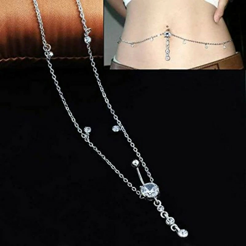 Piercing Navel Waist Chain Belly Button Ring Surgical Steel Sexy Love Dangle Body Jewelry