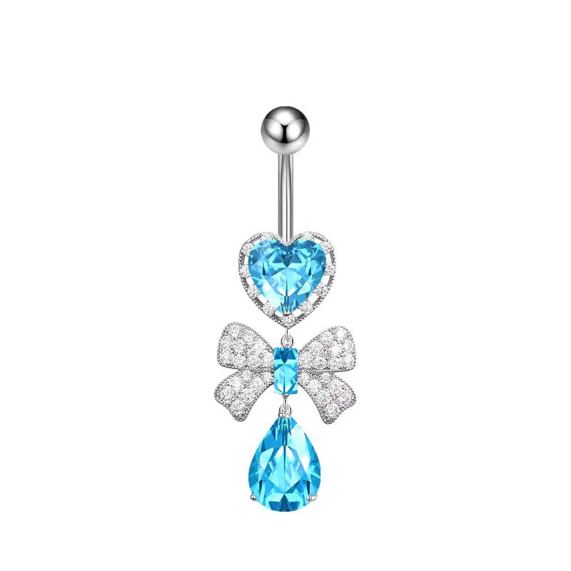 New 316L Stainless Steel Umbilical Ring Peach Heart Zircon 10mm Sexy Nail Body Jewelry Piercing Bow Design Abdominal Piercing - QIAO CrystalQIAO CrystalQIAO Crystal