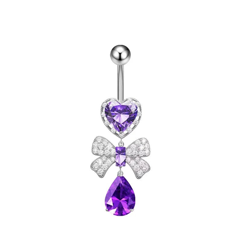 New 316L Stainless Steel Umbilical Ring Peach Heart Zircon 10mm Sexy Nail Body Jewelry Piercing Bow Design Abdominal Piercing - QIAO CrystalQIAO CrystalQIAO Crystal